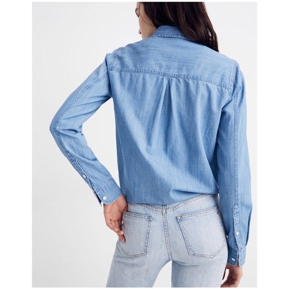 MADEWELL Denim Tie-Front Shirt In Hillford Wash Size M - Picture 4 of 9